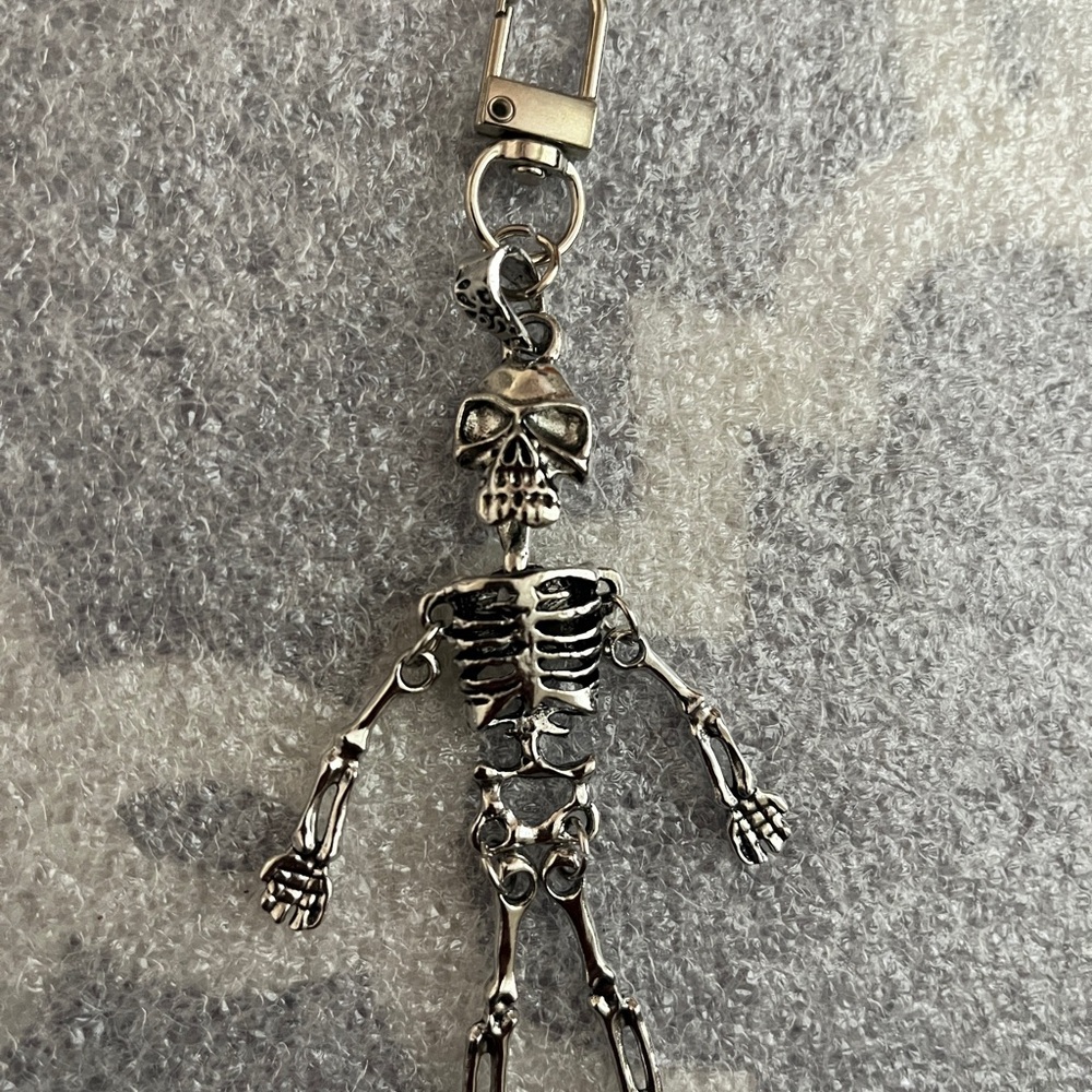 New Silver Toned Skeleton Zipper Pull Bag Charm Keychain